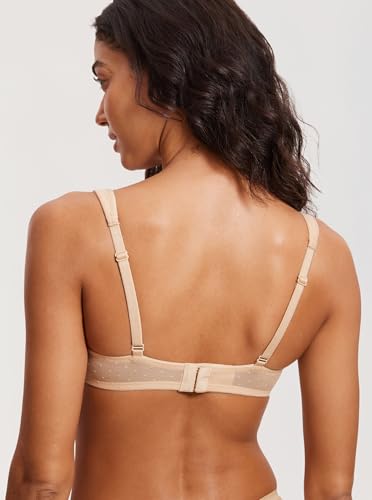 DOBREVA Women's Balconette Bra Lightly Padded Plus Size Sexy Mesh Demi Underwire Bras Wide Cushioned Straps3