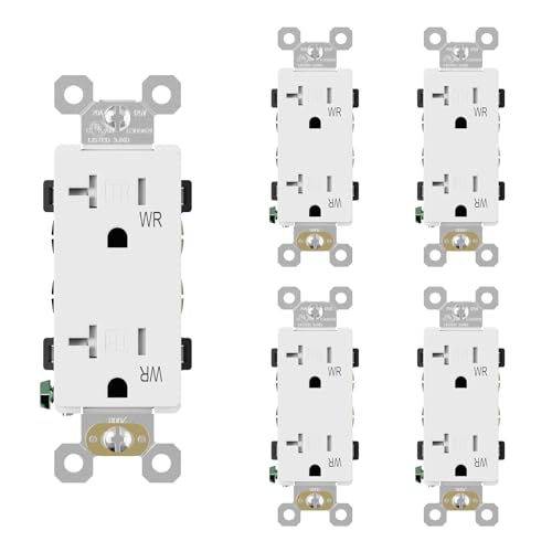 ELEGRP Glossy White Decorator Wall Receptacle Outlets TR Tamper Resistant & WR Weather Resistant Outlet 20 Amp Electrical Outlets Self-grounding 125V 2 Pole 3 Wire 5-20R UL Listed 5 Pack