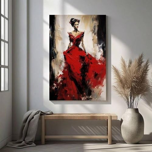 Robe rouge impression sur toile expressionnisme abstrait chic