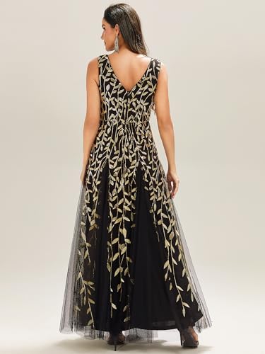 Image of Ever-Pretty Women's Prom Dresses V Neck Sleeveless Tulle Hem A-Line Sequins Maxi Ball Gowns 02130