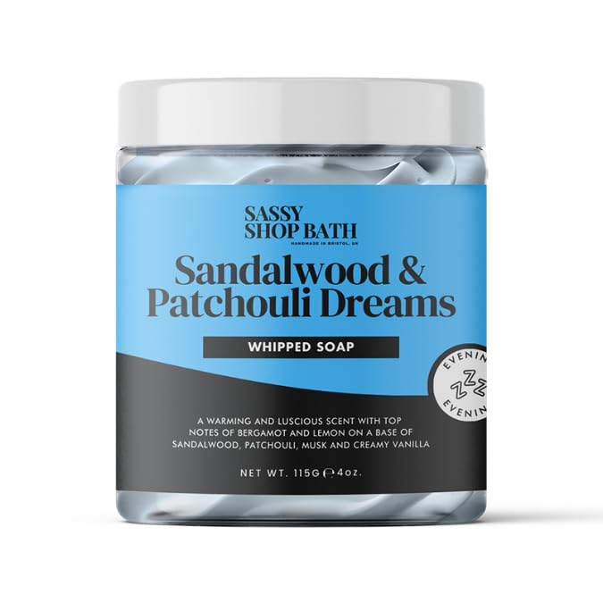 Sassy Shop Bath - Whipped Soap, Sandalwood & Patchouli Dreams - Cleanse and Nourish the Skin, With an Uplifting Fragrance - Gentle and Suitable for all Skin Types - Vegan Friendly - 115g