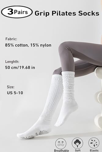 Hstyle Grip Pilates Socks for Women, Slouch Scrunch Yoga Barre Socks for Hospital Workout