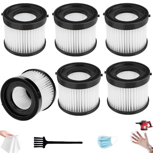6-Pack 49-90-0160 HEPA Filter Replacement for Milwaukee 0882-20 M18 Compact Vacuum - Compatible with Part# 49-90-1951, Includes Cleaning Brush