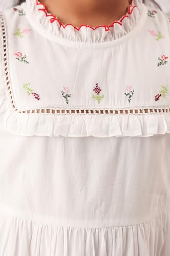 Image of Kids Girls Printed Embroidered Fusion Dress | Handmade Crafted Designer Ethnic Wear | 100% Cotton