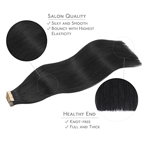 Wennalife Tape in Hair Extensions Human Hair, 20pcs 22 Inch 50g #1 Jet Black Remy Human Hair Extensions, 1-Tape#1 Jet Black - Image 4