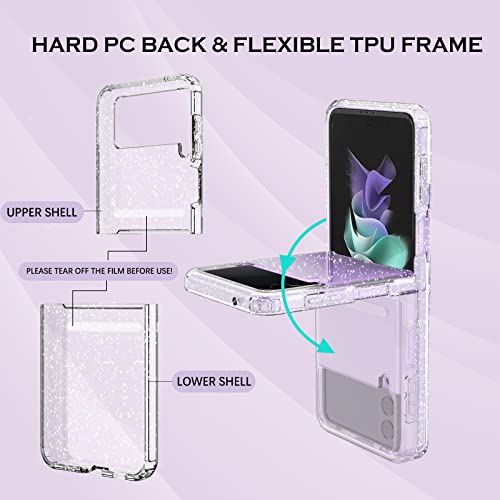 Yinlai Samsung Galaxy Z Flip 3 Case,Clear Glitter Transparent Bling Crystal Slim Women Girls Soft Tpu Rubber Drop-Resistant Protective Phone Cover For Samsung Galaxy Z Flip3 5G 6.7 Inch 2021,Clear #TOP2