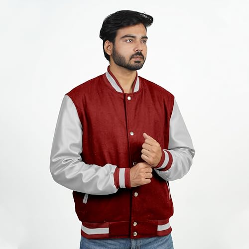 Image of Men's Fashion Varsity Jacket Causal Slim Fit Wool Letterman Baseball Bomber Jackets