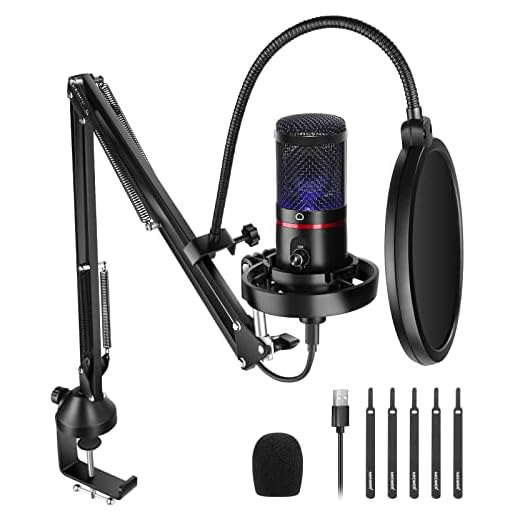 NEEWER USB Gaming Microphone, Plug&Play One Click Mute and Gain, Computer Condenser Microphone for PC MAC PS4 PS5, Upgraded Boom Stand Shock Mount Cool Lighting for Streaming Twitch Online Chat (CM20)