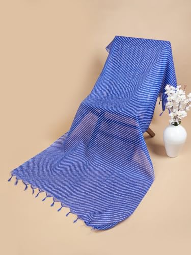 Image of Women's Cotton Blend Striped Print Dupatta with 2.20 Meters | Women's cotton printed dupatta with tassels