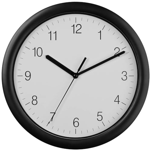 TFA Dostmann Reloj de Pared 60.3064.01, Movimiento silencioso de Barrido, Esfera clásica Moderna, Reloj de Cuarzo, Marco de plástico, Funciona con Pilas, Color Negro