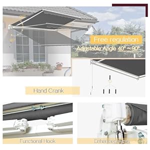 U-MAX Awnings for Patio, 13'x9.8' Retractable Awning Cover Sun Shade Shelter, 280g/m² Premium Polyester with PU Coating Fabric Outdoor Door Window Awning for Deck, Home, Backyard, Balcony, Grey U MAX Awnings for Patio 13×98 Retractable Awning Cover Sun Shade Shelter 280gm Premium Polyester with PU Coating Fabric Outdoor Door Window Awning for Deck Home Backyard Balcony Grey