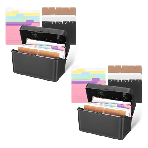 2 Cajas de tarjetas índice negras con divisores de colores y anillas para recetas y estudio