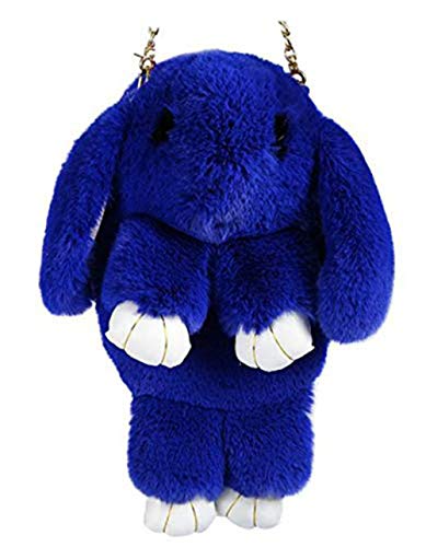 Faux Rabbit Fur Crossbody Handbag Shoulder Bag (E Blue) 34X15