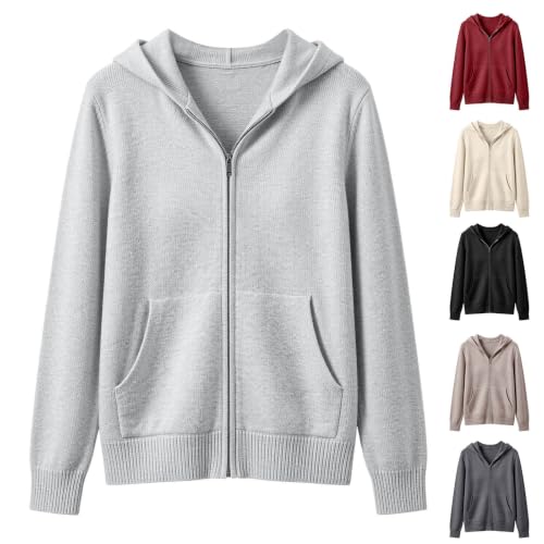 GOSEAGOTOFUN Hooded Cardigan for Women Full Zip Up Hooded Sweaters Long Sleeve Knit Sweaters Fall Casual Loose Fit Outerwear Light Gray Small - image 4