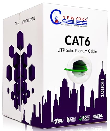 NewYork Cables | CAT6 Plenum Cable 1000ft (CMP) | UTP, 550MHz, 23AWG, 4Pair UTP 10GB Internet Cable | Quality Tested Bulk Ethernet Cable, for Networking & Gaming (Green)