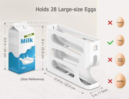 Egg Storage for Fridge, Automatic Rolling Egg Holer for Refrigerator, Countertop, Kitchen - Space-saving Roller/Dispenser/Container/Tray/Organizer for Fridge - 1 Pack for 28 Large-size Eggs by Sotfamily - Image 5