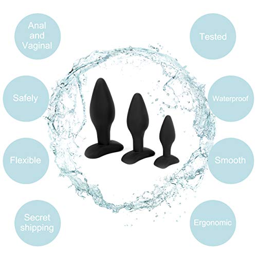 Belmalia 3x Anale Plug met Stabiele Voet, Siliconen Dildo Triple Set Ø 30 Ø 40 Ø 45 mm voor Fantastische Orgasmes, Butt Plug, Zwart - Afbeelding 6