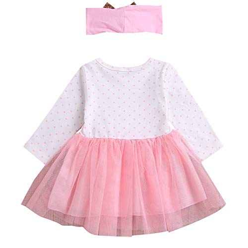 Odasdo Newborn Infant Baby Girl First 1St Birthday Party Princess Tutu Tulle Dress Donut Print Golden One Year Party Cake Smash Outfit Long Sleeve Cotton Casual Clothes + Headband 2Pcs Set 18-24M #TOP1