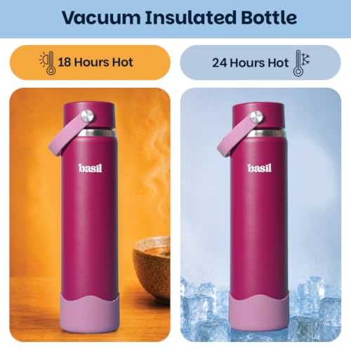 Image of Basil Hydra Fizz 800ml Stainless Steel Water Bottle for Kids | Insulated Hot & Cold Thermos Sipper Bottle | Leakproof School Bottle | Classic Plum