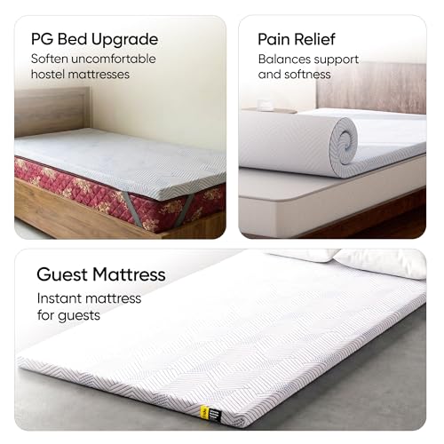 Image of Frido Cooling Mattress Topper Queen Bed Size 78X60X2 Inch | Reversible Cool-Tec & Knitted Fabric Cover with Soft & Supportive | Mattress Topper for Back Pain & Neck Pain | 10x Sleep Comfort