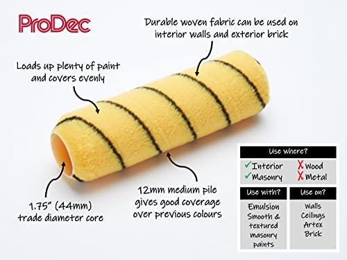 ProDec 225 mm x 44 mm mittelgroße professionelle mittelflorige gewebte Farbrolle in Handwerksqualität für glattes Finish beim Streichen mit Dispersionsfarben an Innen- und Außenwänden und Decken