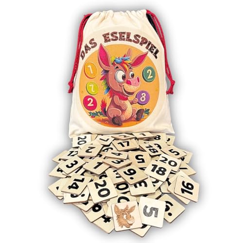 Mutou Das Eselspiel 2.0 ECKIG Volle Zahlen 121 Teile aus Holz mit Stoffbeutel Handgefertigtes Familienspiel - Lernspiel - Geschenk - Partyspiel - Gesselschaftsspiel - Reisespiel