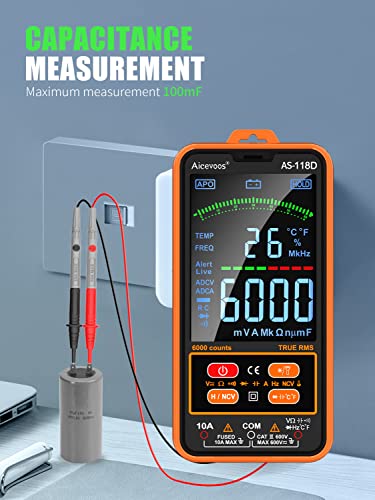 Aicevoos As-118D Smart Digital Multimeter Auto-Ranging Voltmeter Electrical Tester Measures Voltage Current Capacitance Resistance Continuity Duty-Cycle Temperature Frequency #TOP6