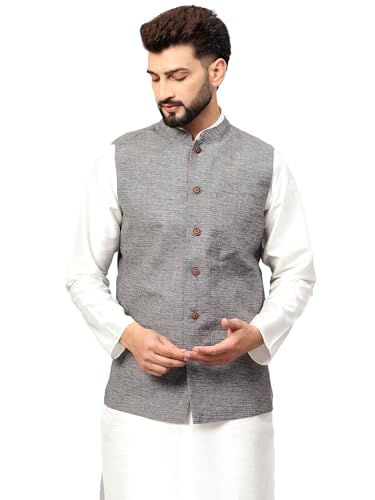 Image of LATEST CHIKAN Men's Traditional Cotton Solid Nehru Jacket /Waistcoat