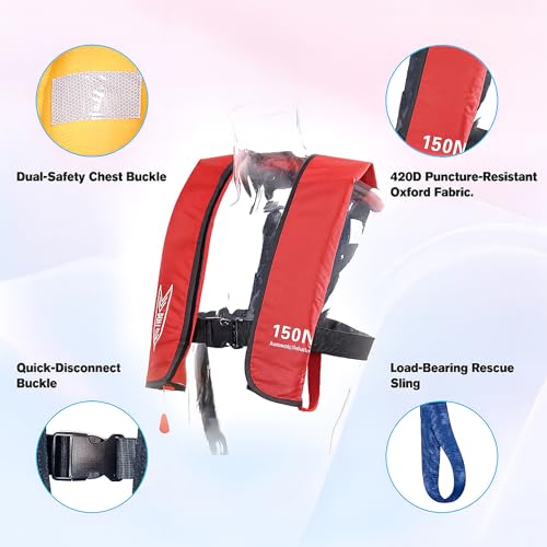 Image of Inflatable Life-Jacket for Adults| Life-Vest with Automatic /Manual Multifunctional Inflation-PFD| Lightweight & Compact Supports up to 300lbs for Kayaking Fishing Boating