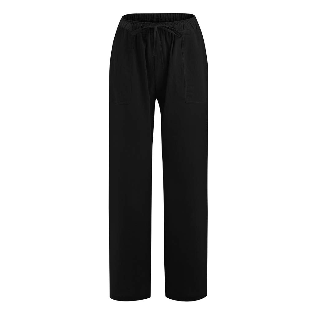 Damen Sommerhose Leinen Leicht Freizeithose Frauen Straight Weite Beine Hose Leinenhose Lange Loose Beach Pants Mädchen Strandhose Fit Hosen Lässige Stoffhose Jogginghose Yogahose, Z1-schwarz