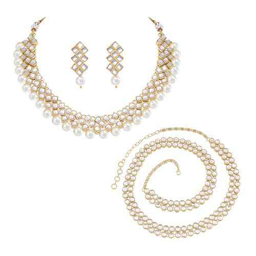 Image of Peora Kundan Faux Pearl Necklace & Jewelry Set Gift for Women