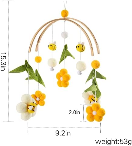 Baby Mobile for Crib Crib Nursery Mobile for Boys Girls Boho Bee Flower Nursery Decor Soothe Toy Baby Shower Set for Infant Bedroom Hanging Decoration Toy(Bee) 6