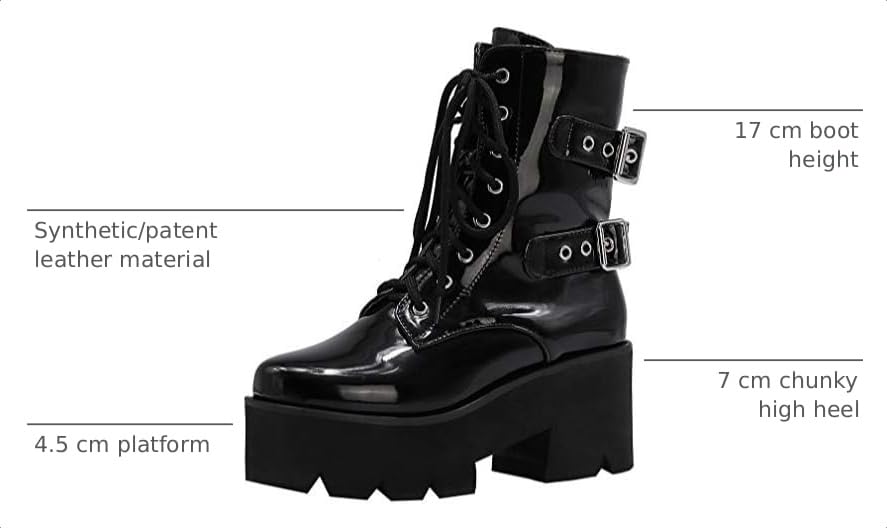 Image of Parisuit Womens Goth Patent Ankle Boots Platform Chunky Combat Boots