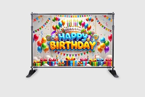 Image of Backdropon Balloon with Cake and Gift Themed Happy Birthday Design Backdrop for Birthday Decoration Traditional /Background Curtain Cloth for Party /Festival Size 5 Feet Height and 8 Feet Width(5 * 8)