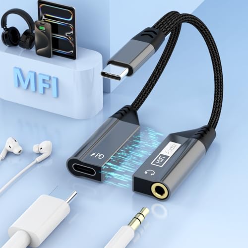 Magnetic 2-in-1 USB C to 3.5mm Audio Jack Headphone and Charge Cable Adapter for Type C Devices,PD 60W Fast Charge Earphone Converter Splitter for iPhone 15 16/Samsung/Huawei/iPad Pro Air