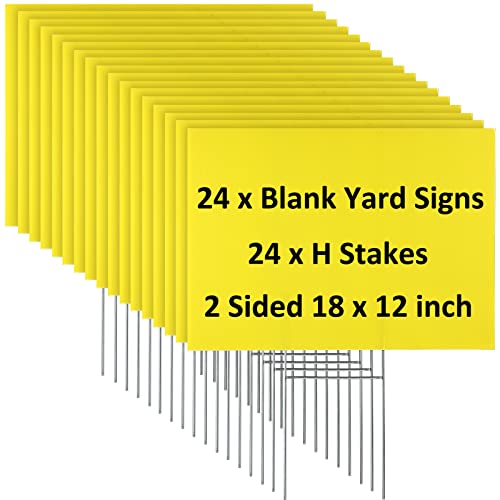 24 Sets Blank Yard Signs With H Stakes 12 X 18 Inch Waterproof Custom Corrugated Plastic Sign Garden Yard Signs Double Sided Corrugated Lawn Signs For Party Yard House Guidepost (Yellow) #TOP9