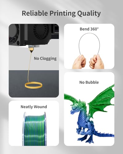 Image of Silk PLA Filament 1.75mm Dual Color Blue Green 1KG, Metal-Like Shiny 3D Printer Filament, Precision ±0.02mm, Neatly Wound, No Clog /Bubble, Durable, Excellent Layer Adhesion, Fits Most FDM Printers