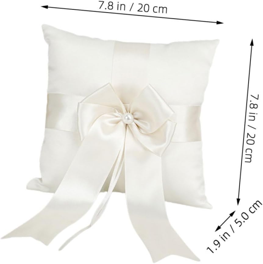 Wedding Ring Bearer Pillow White Satin Bowknot Ring Cushion for Wedding Ceremony Bride Proposal Party Decoration