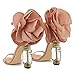 FSJ Women Flower Crystal Chunky Block High Heel Ankle Strap Sandal Open Toe Fashion Dress Evening Party Shoes Size 9.5 Nude
