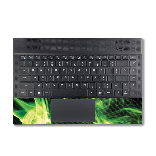Image of MightySkins Carbon Fiber Skin Compatible with Alienware X14 R2 (2023) Full Wrap Kit - Green Mystic Flames | Protective, Durable Textured Carbon Fiber Finish | Easy to Apply | Made in The USA