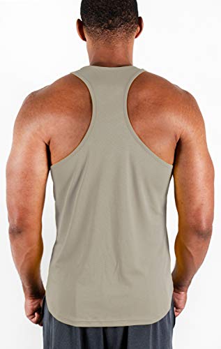 Devops 3 Pack Men's Y-Back Dri Fit Muscle Gym Workout Tank Top (Large, Black/Navy/Gray) #TOP2