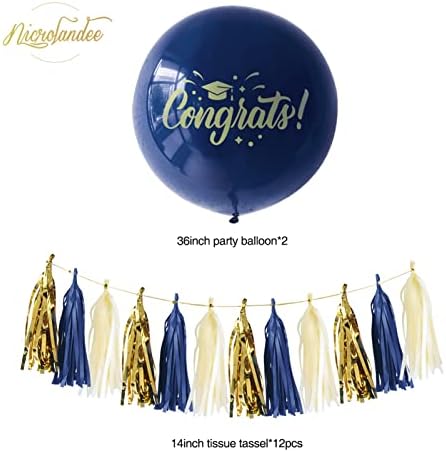 NICROLANDEE Graduation Decorations - 36 Inch Giant Navy Blue Round Balloons with Paper Tassels for 2023 Graduation Party Supplies, Congrats Grad Decorations, Class of 2023 Grad Party
