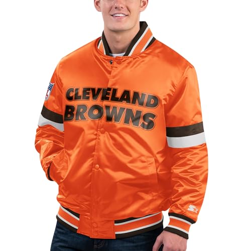 Starter Mens Orange Cleveland Browns Gridiron Classics Home Game Satin Full-Snap Varsity Jacket