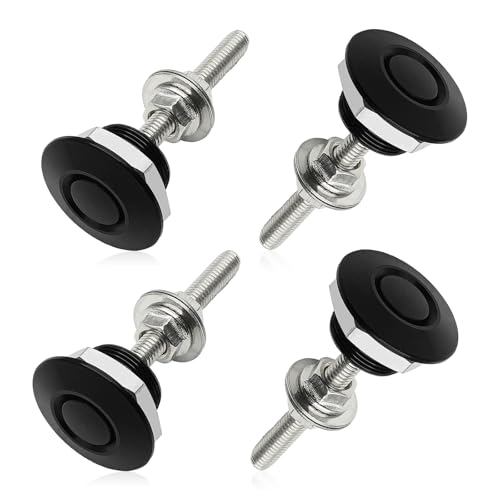 ABOTHGD Automotive Universal 4PCS 1.25 Inch Universal Quick Release Hood Pins Lock - Black Aluminum Push Button Latch Fastener for Car Hood, Bonnet, Bumper & License Plate