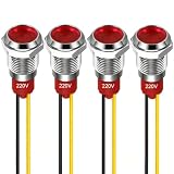 GUUZI 4pcs 10mm Voyant LED 220-230V Signal Lumineux étanche Panneau Métallique Voyant LED ...