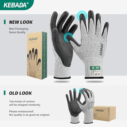 Image of Kebada C2 Cut Resistant Gloves, ANSI A2, PU Coated, Touchscreen, 12 Pairs | Bulk Pack, Breathable, Secure Grip, Recycled PET, Safety Work Gloves for Fishing, Woodworking, DIY, Gardening and Warehouse