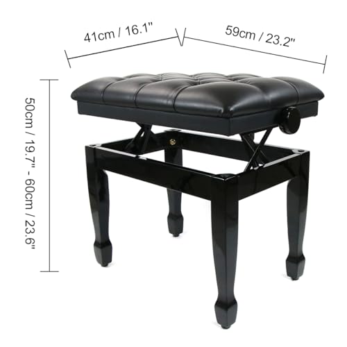 FILISITE Genuine Leather Adjustable Music Bench, Piano Stool, Vanity Chair Piano Bench Stool, Piano Bench, Adjustable Heavy Duty Wooden Double Keyboard Piano Bench Seat XHJ-1G(Black)