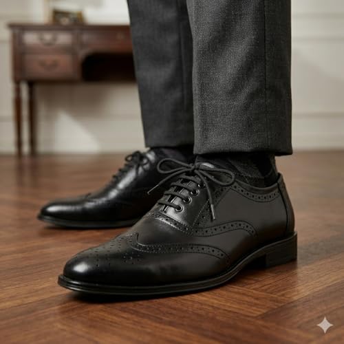 Image of Leatherful Genuine Leather Brogue Shoes for Men | TPR Sole & Nappa Leather Lining | Classic Dress Footwear New