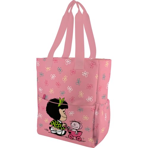Grafoplas - Totebag Bolsa Bandolera Colección Mafalda, Diseño Baby Cart, 37,5x31x14cm, 14L, Espacio para Portátil, Base Reforzada, Asa y Tira Bandolera Ajustable, Bolsillos Interiores y Exteriores