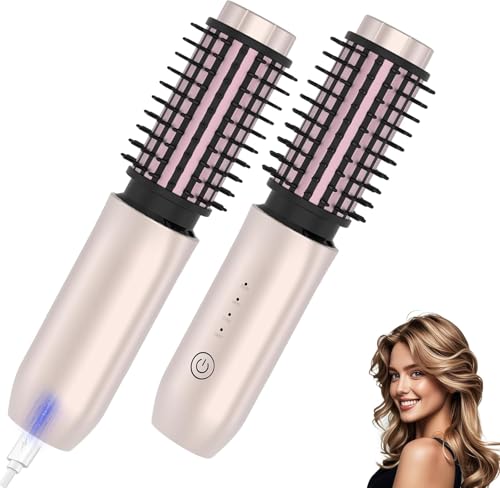 Cordless Curling Iron Brush, Portable Travel Cordless Heated Hair Brush